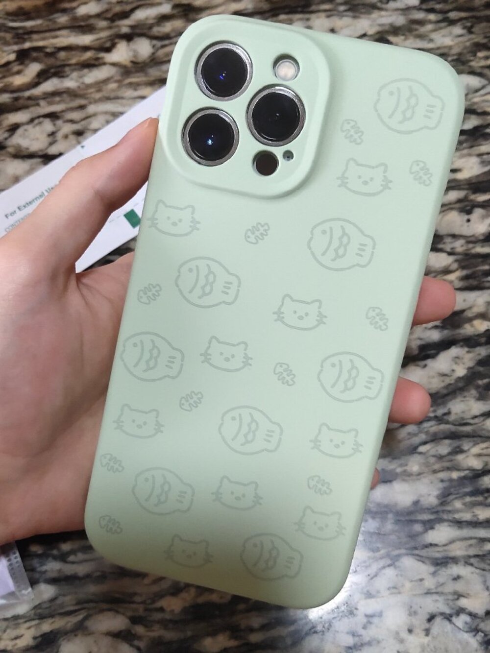Cute Cat & Fish Sage Green Silicone Case
